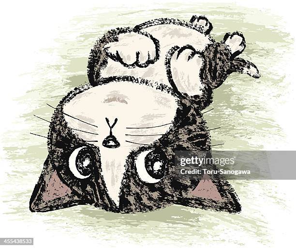 black cat lying on his back - cat lying down stock illustrations