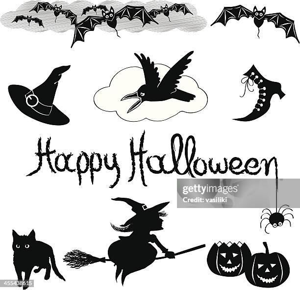 happy halloween icons - magic hat white background stock illustrations