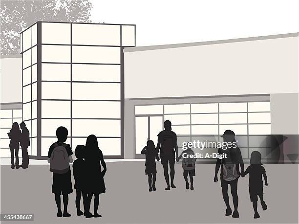 first day vector silhouette - elementary school building stock illustrations