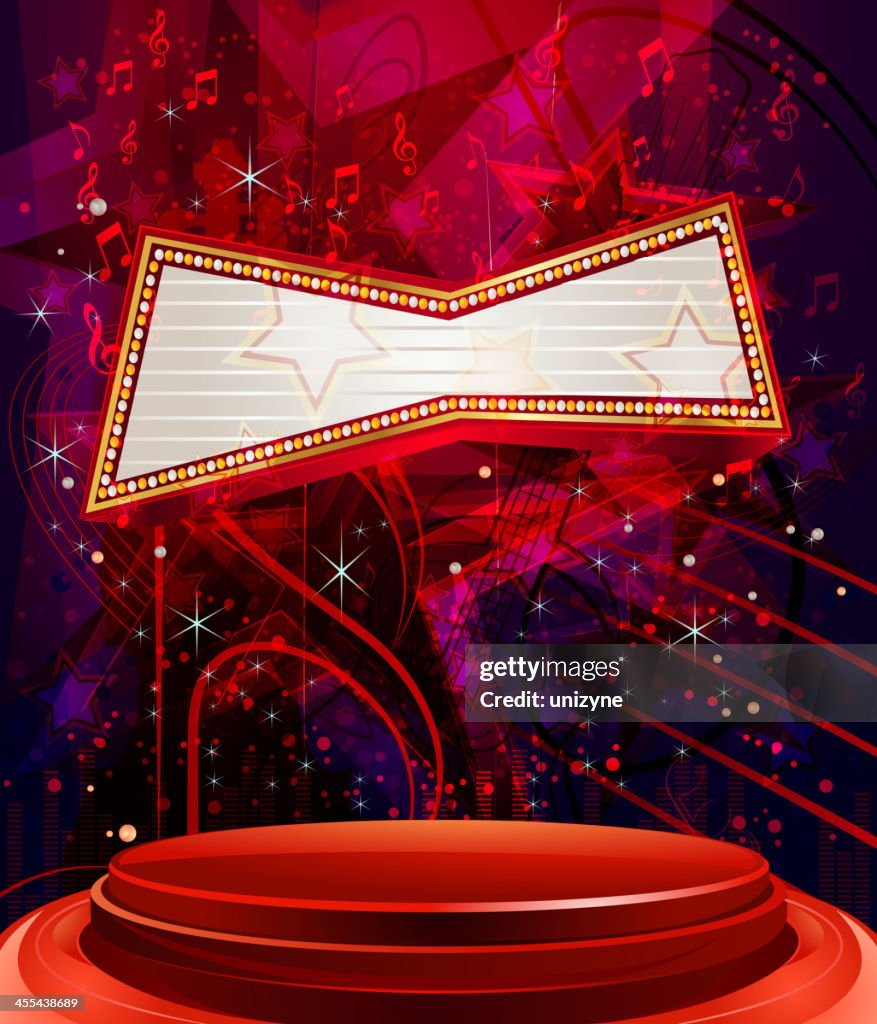 Abstract Stars Music Background with Glossy Stage and Marquee Display