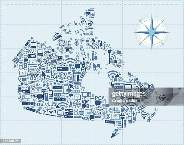 canada retro map using technology icons - vintage computer server stock illustrations