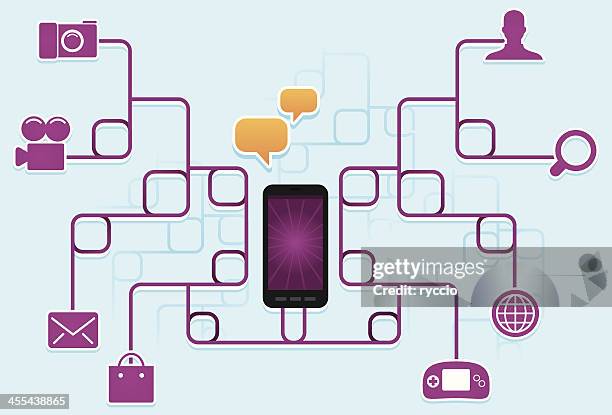 tentacle phone - multitasking with icons - multitasking phone stock illustrations