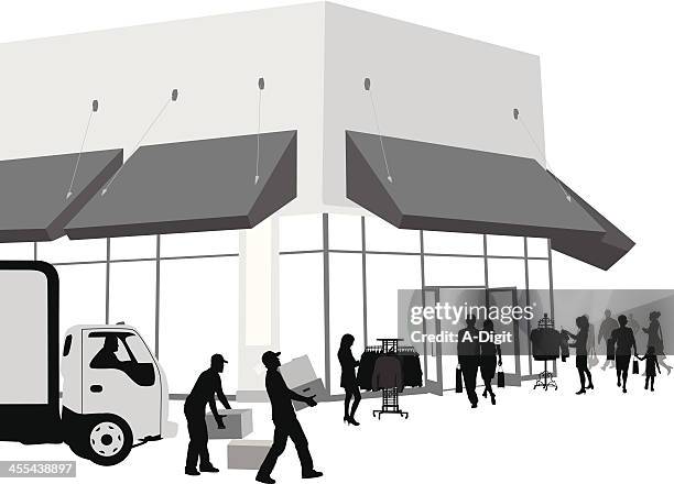 store unloading vector silhouette - awning stock illustrations