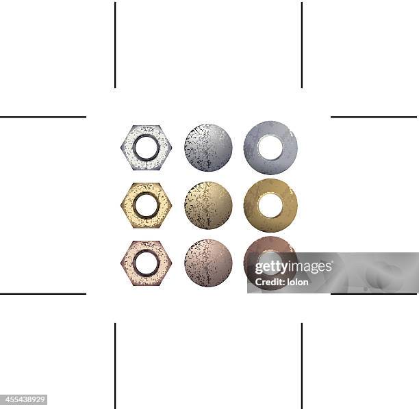ilustraciones, imágenes clip art, dibujos animados e iconos de stock de pernos, tuercas y arandelas - screw fastener