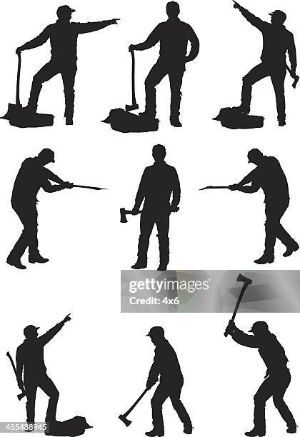 multiple images of a lumberjack in different poses - lumberjack stock illustrations