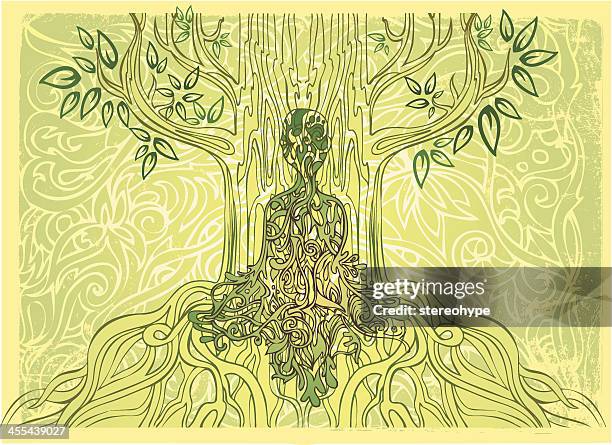 one with nature - meditating stock illustrations