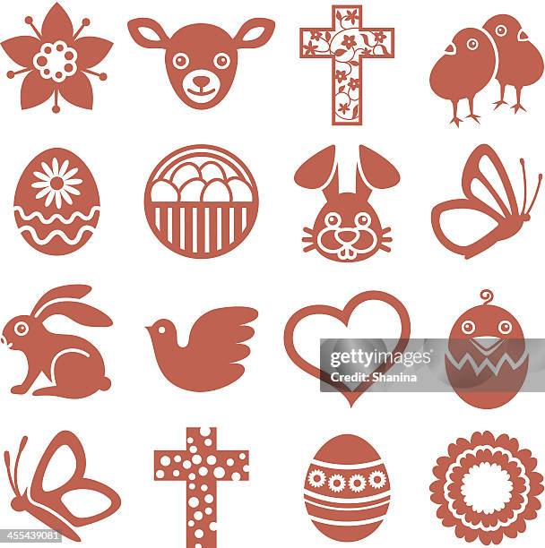 easter - icons set - easter lilies and cross stock illustrations