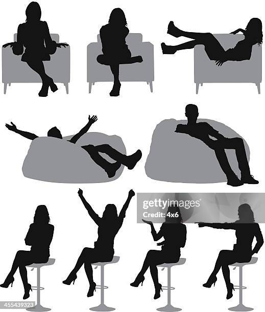 silhouette of casual people - legs crossed at knee stock illustrations