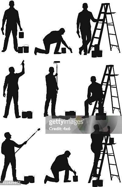 ilustraciones, imágenes clip art, dibujos animados e iconos de stock de múltiples imágenes de hombre pintura de una pared - kneeling