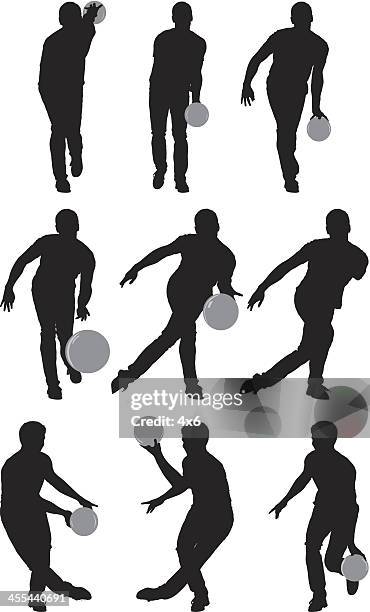 multiple images of men bowling - bowling ball stock illustrations