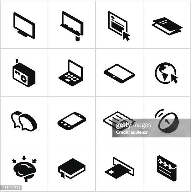 black mass media icons - direct mail stock illustrations
