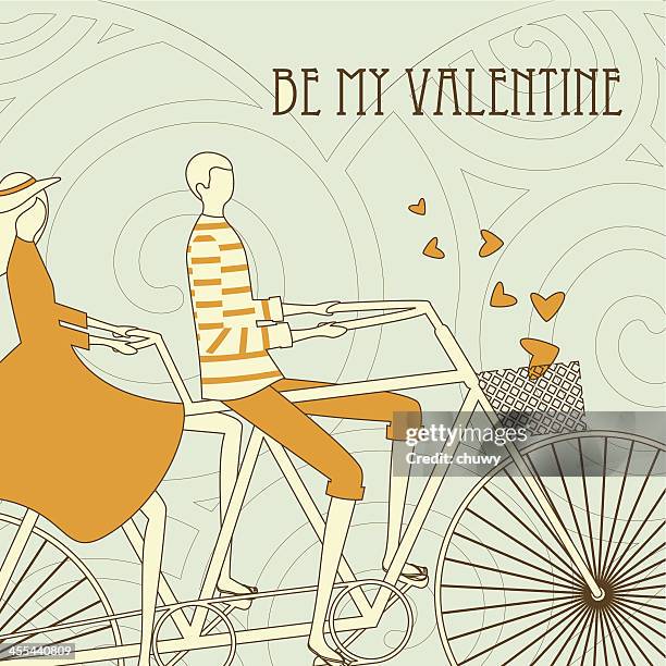 valentine's couple and bicycle - tandem stock illustrations