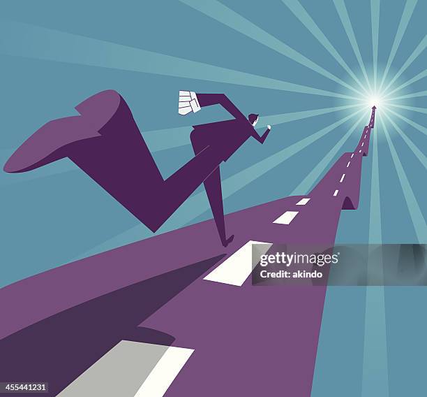 ilustraciones, imágenes clip art, dibujos animados e iconos de stock de abstract imagen de hombre corriendo en la calle - hacia delante