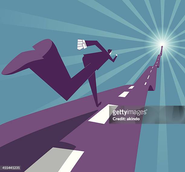 abstract image of businessman running on a road - effort stock illustrations