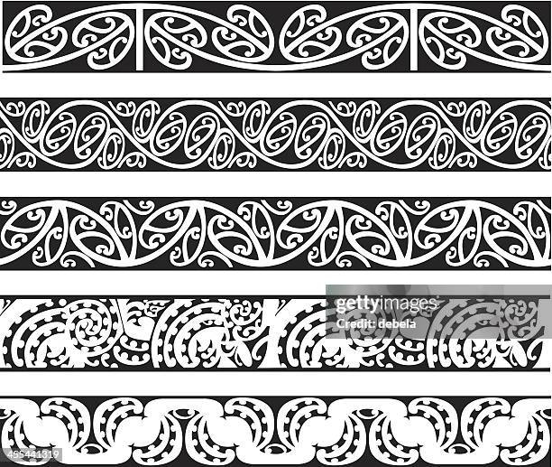 maori kowhaiwhai seamless designs - koru pattern stock illustrations