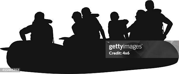 silhouette von menschen-rafting - floßfahrt stock-grafiken, -clipart, -cartoons und -symbole