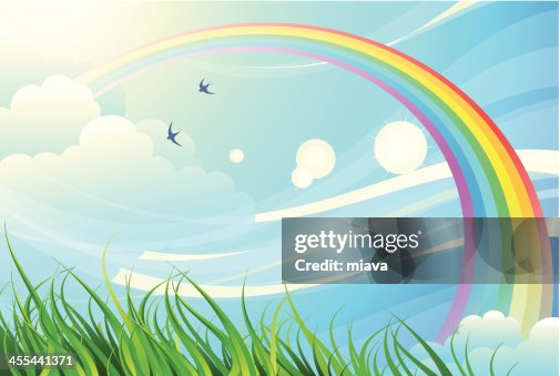 Sky, grass, rainbow Sky, grass, rainbow