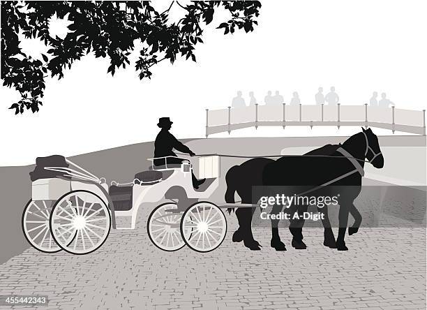 horse'n carriage - cobblestone stock illustrations