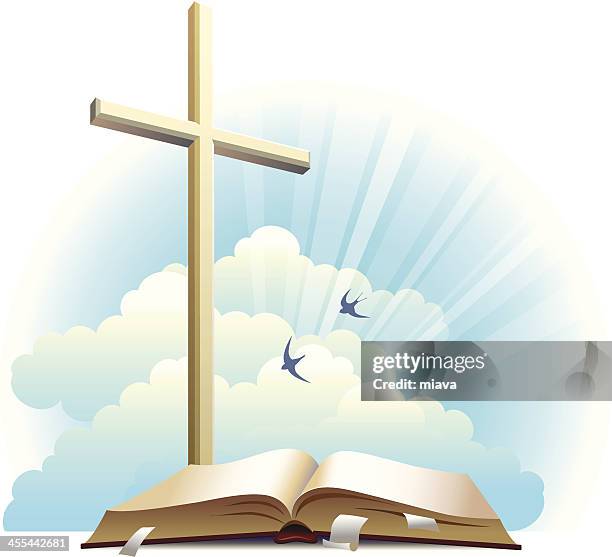 ilustraciones, imágenes clip art, dibujos animados e iconos de stock de biblia y cruz. - religious text