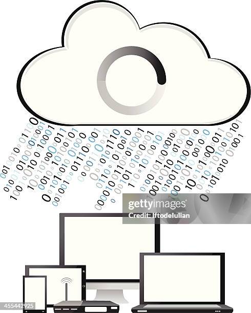 binary code cloud computing concept - sharing digital information stock illustrations