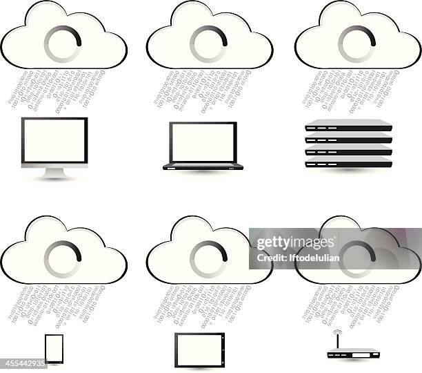 black&white binary cloud computing icons - sharing digital information stock illustrations