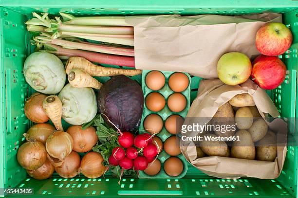 variety of vegetables in crate, close up - fruit carton stock pictures, royalty-free photos & images