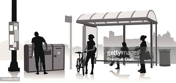 bildbanksillustrationer, clip art samt tecknat material och ikoner med bus stop city - bus stop