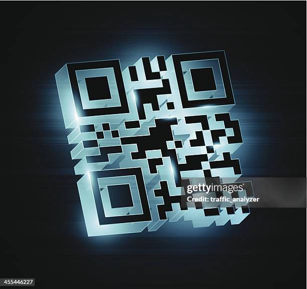 "hello, world" text encrypted in 3d qr code - qr code stock illustrations