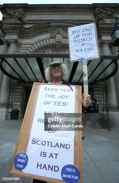 Yes supporters gather outside the Usher Hall, which is hosting a Night for Scotland on September 14, 2014 in Edinburgh, Scotland. With the...