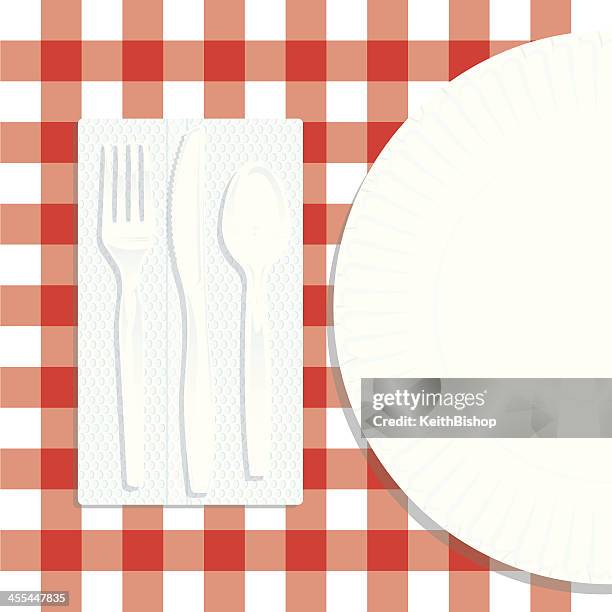 picnic place setting - summer table setting stock illustrations