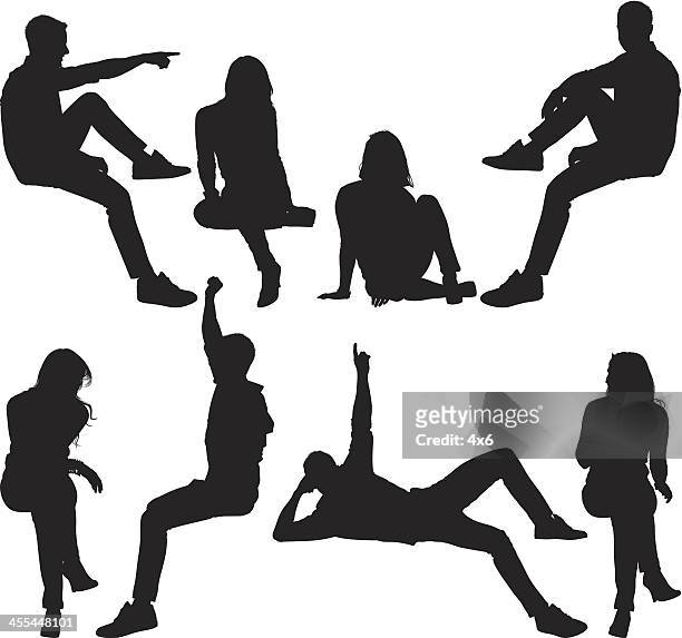 men and women on ledge - legs crossed at knee stock illustrations