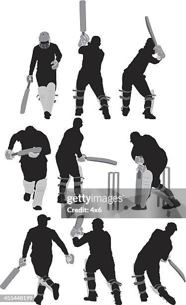 mehrere bilder männer spielen cricket - cricket player white background stock-grafiken, -clipart, -cartoons und -symbole