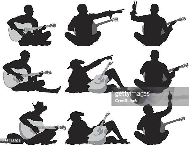 silhouettes of men playing guitar - index finger white background stock illustrations
