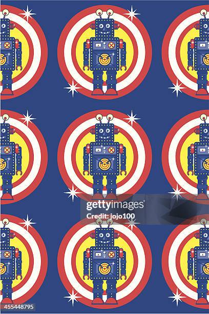tin robot seamless repeat pattern - child robot stock illustrations