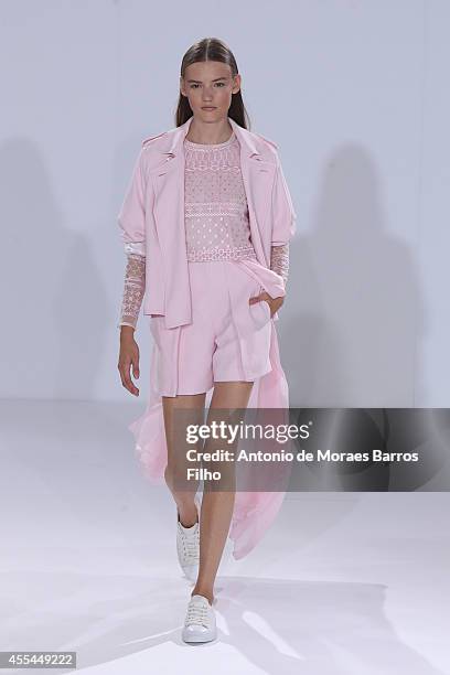 Model walks the runway at the Temperley London show during London Fashion Week Spring Summer 2015 at on September 14, 2014 in London, England.