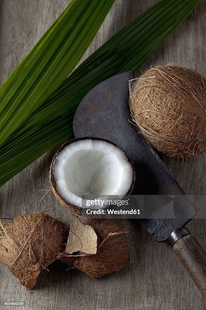 Coconuts with sickle, close up