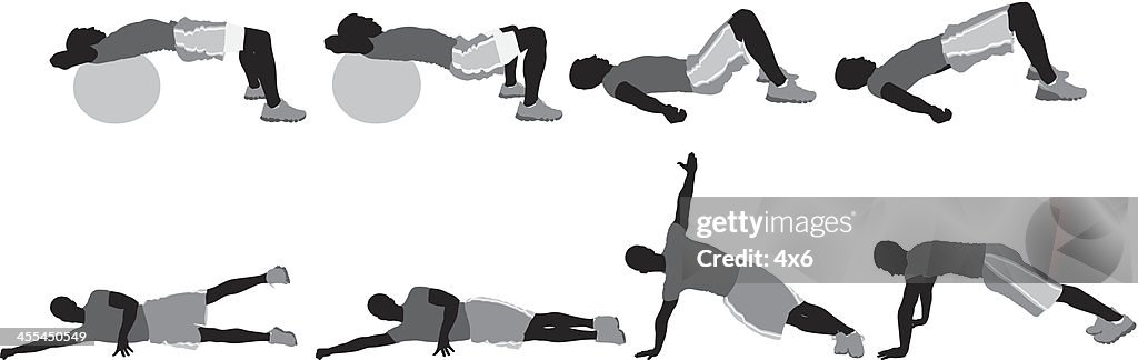 Multiple silhouettes of men exercising