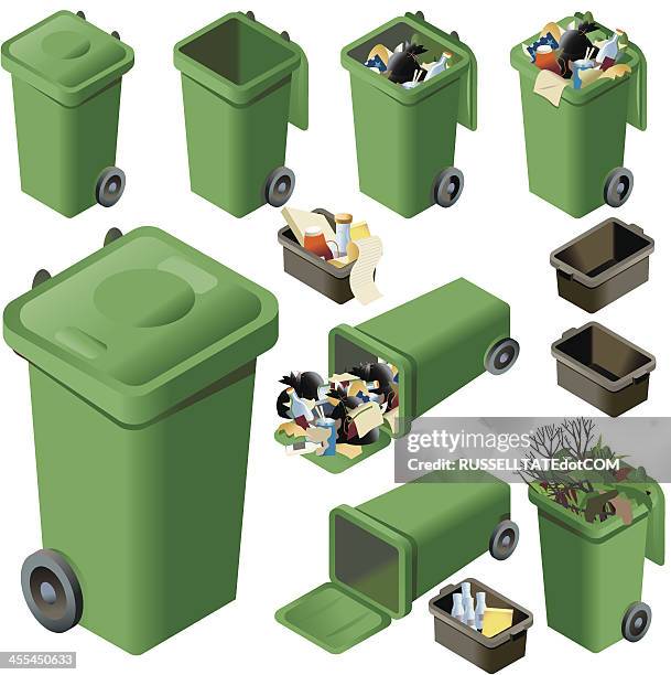 ilustraciones, imágenes clip art, dibujos animados e iconos de stock de verde de residuos - bote de basura