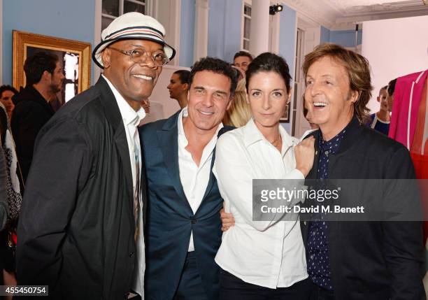 Samuel L. Jackson, Andre Balazs, Mary McCartney and Sir Paul McCartney attend The London 2014 Stella McCartney Green Carpet Collection during London...
