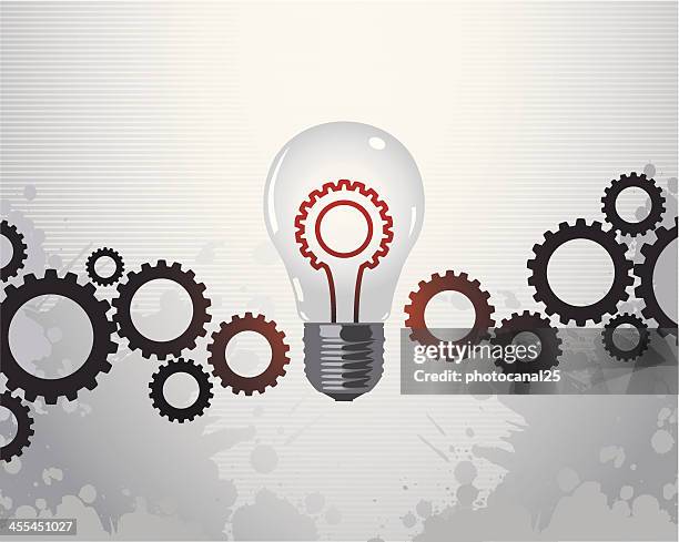 gears and a light bulb representing a solution concept - comprehensive plan stock illustrations