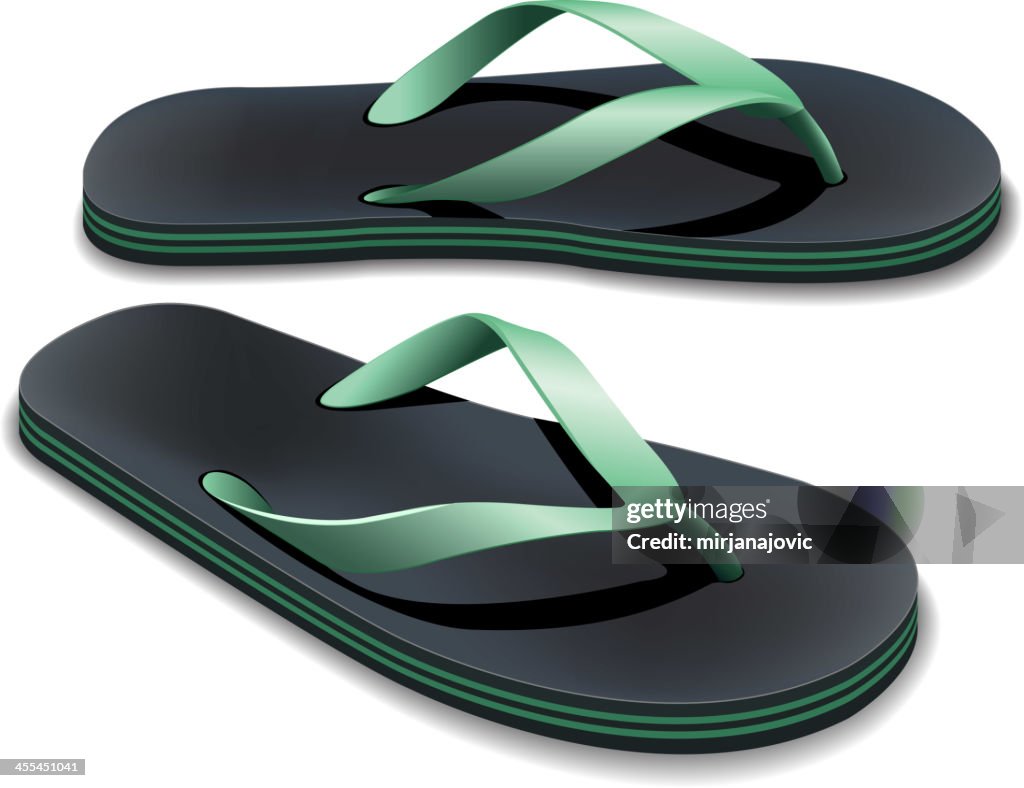 A Pair Of Black And Green Flip Flops High-Res Vector Graphic - Getty Images