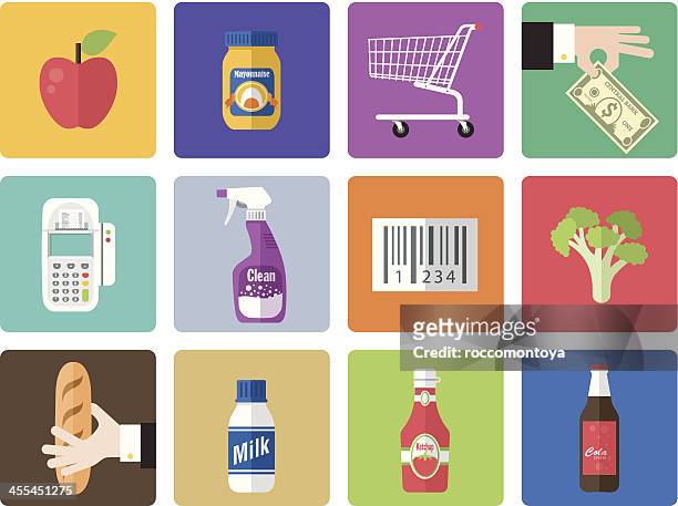 a multicolored supermarket icon set - pop mart stock illustrations