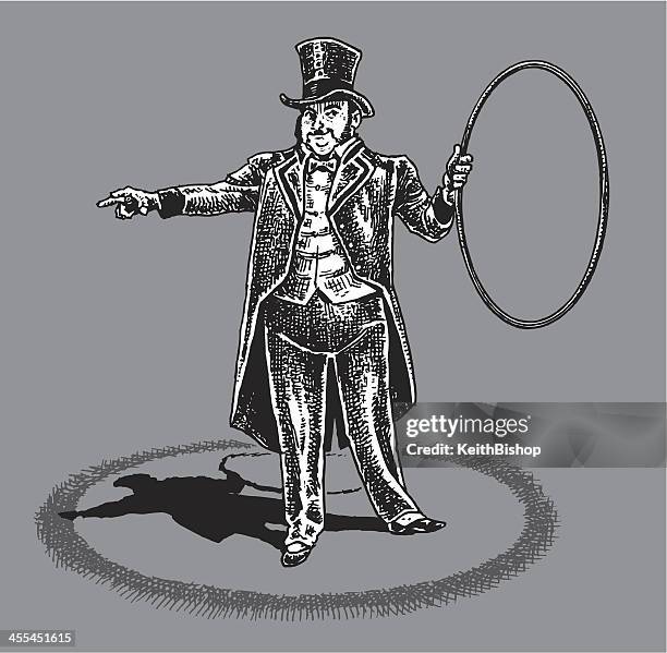 circus ringleader or emcee pointing - circus ringleader stock illustrations