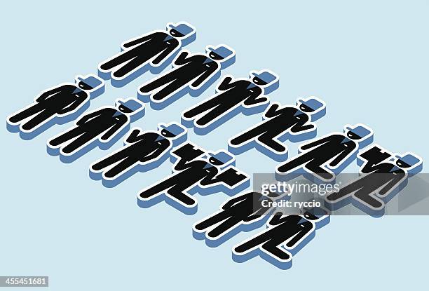 delivery stick men, isometric - runner icon stroke stock illustrations