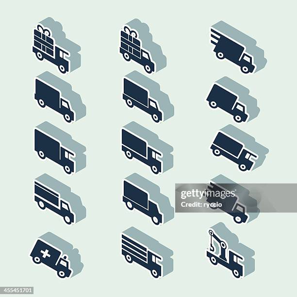 isometric truck icons (standing) - present bow side stock illustrations
