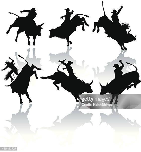 stockillustraties, clipart, cartoons en iconen met rodeo cowboy, bucking, bull riders - bull riding
