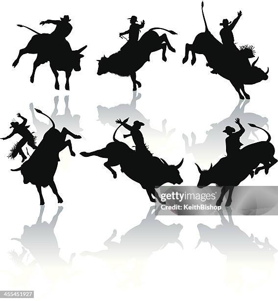 rodeo cowboy, bucking, bull riders - rodeo bull stock illustrations