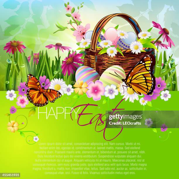 beautiful easter background - easter basket stock illustrations