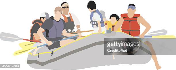 image of people rafting - whitewater rafting stock illustrations