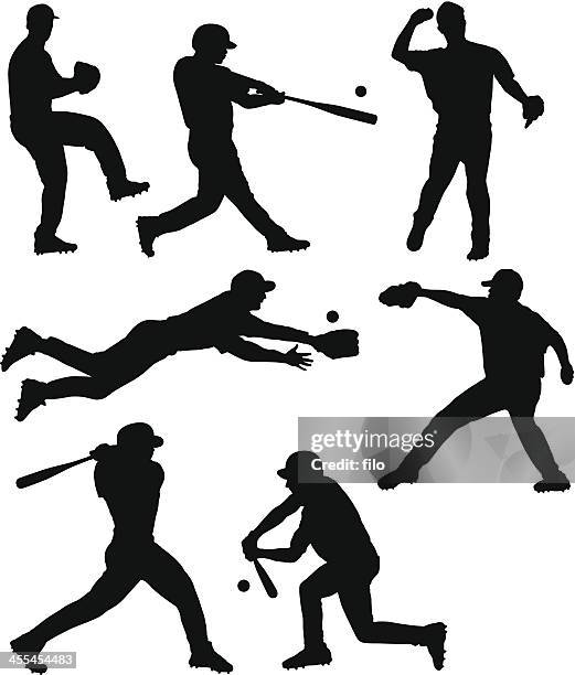 baseball silhouettes - baseball player stock illustrations